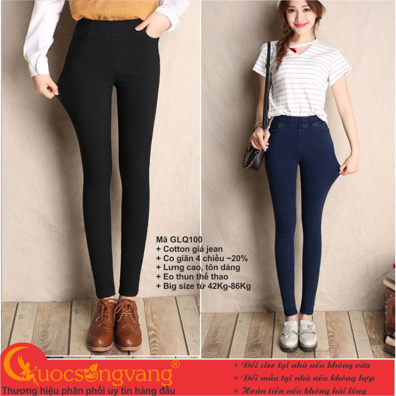 Quần legging nữ in kiểu jean quần cotton 2 chiều in hình jean vải dầy big size GLQ100 | WebRaoVat - webraovat.net.vn