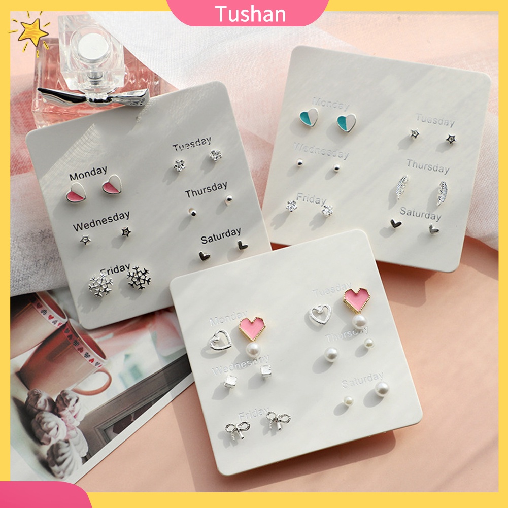 Bộ 6 Hoa Tai Hình Hoa Tuyết, Trái Tim, Lông Vũ Thời Trang