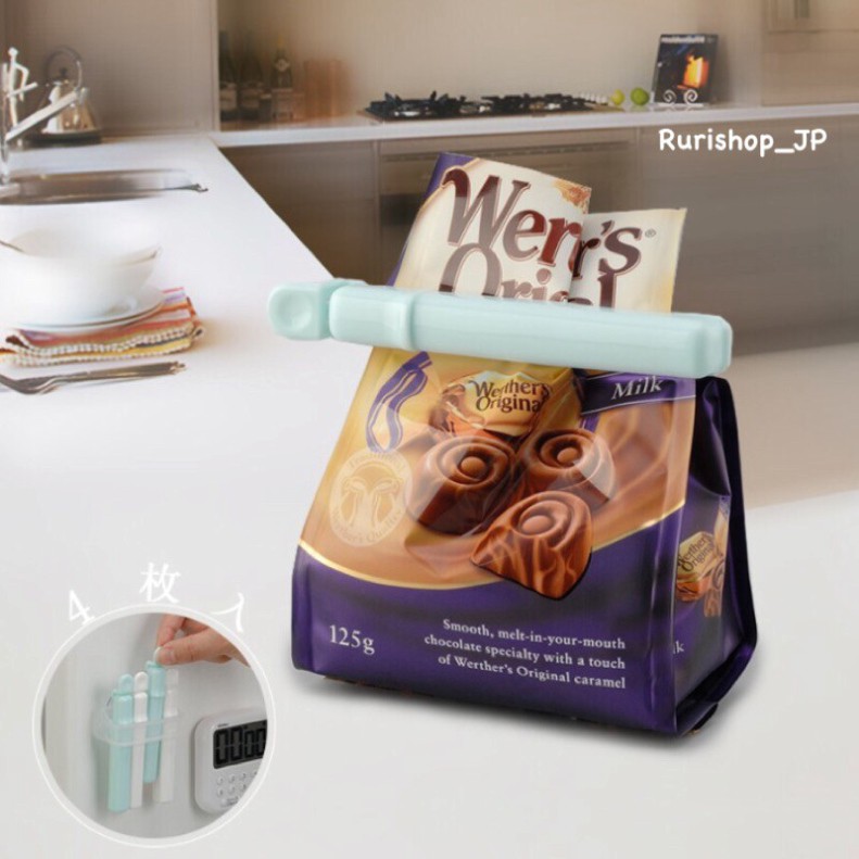 Set 3,4 kẹp khoá miệng túi Inomata nội địa Nhật Bản bảo quản thực phẩm (kèm giá đựng) size S, L