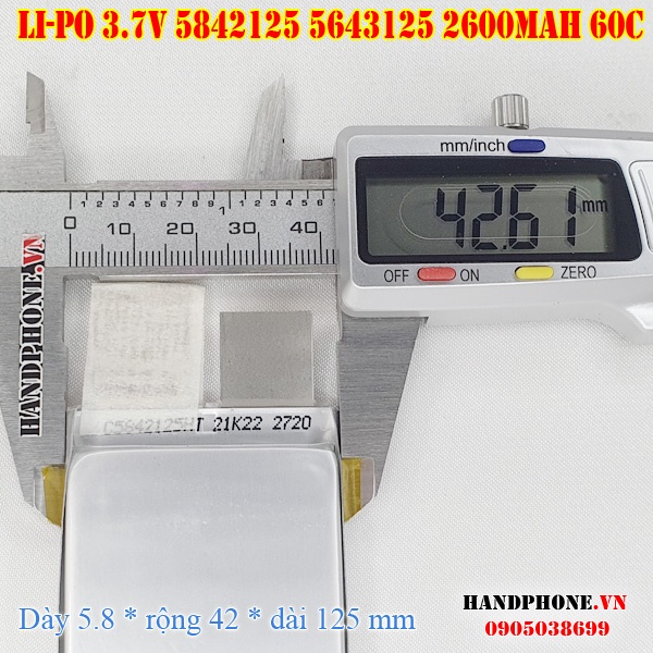Pin Li-Po 3.7V 2600mAh 5842125 6042125 5643125 Dòng Xả Cao 60C cho RC, Máy Hàn Cell, Hàn Điểm, Kích Nổ Khởi Động Ô Tô