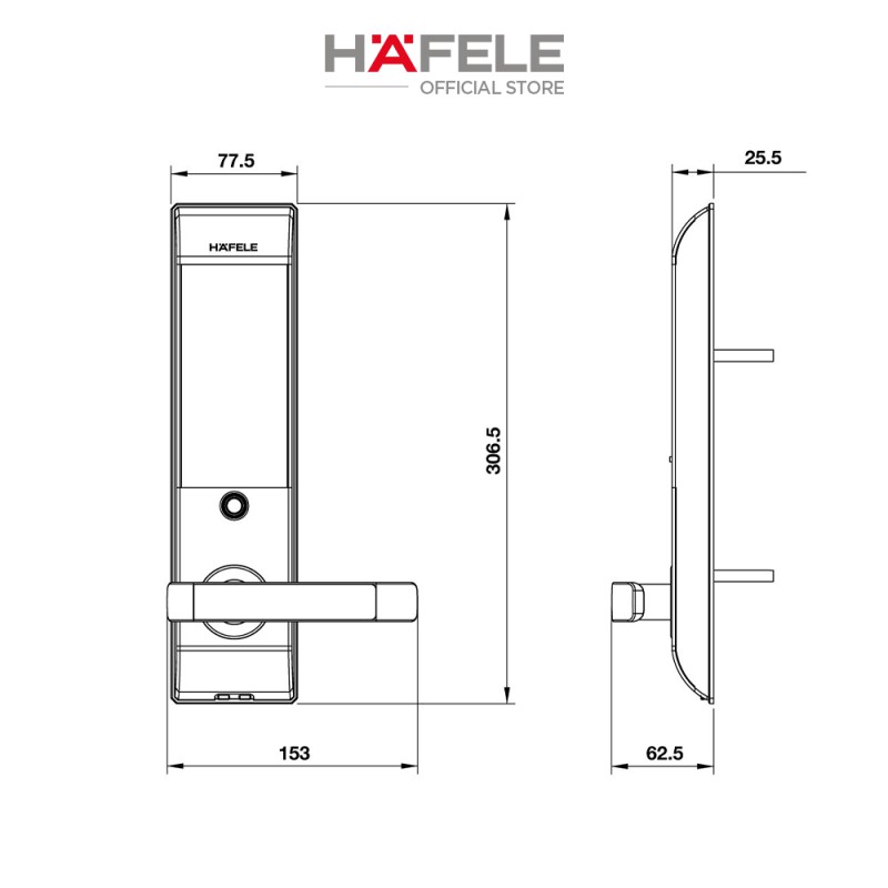 Khóa điện tử HAFELE EL7500-TC, thân khóa nhỏ - 912.05.716 Xuất xứ Hàn Quốc