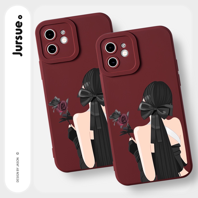Ốp lưng JURSUE mềm viền vuông hoạt hình dễ thương đẹp Cho iPhone 14 13 12 11 Pro Max SE 2020 X XR XS 8 7 ip 6S 6 Plus Y2172