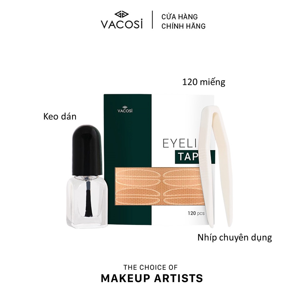 Dán Kích Mí Lưới Dùng Keo VACOSI INVISIBLE FIBER TAPE VM16 - Hộp 120 miếng + Nhíp Chuyên dụng