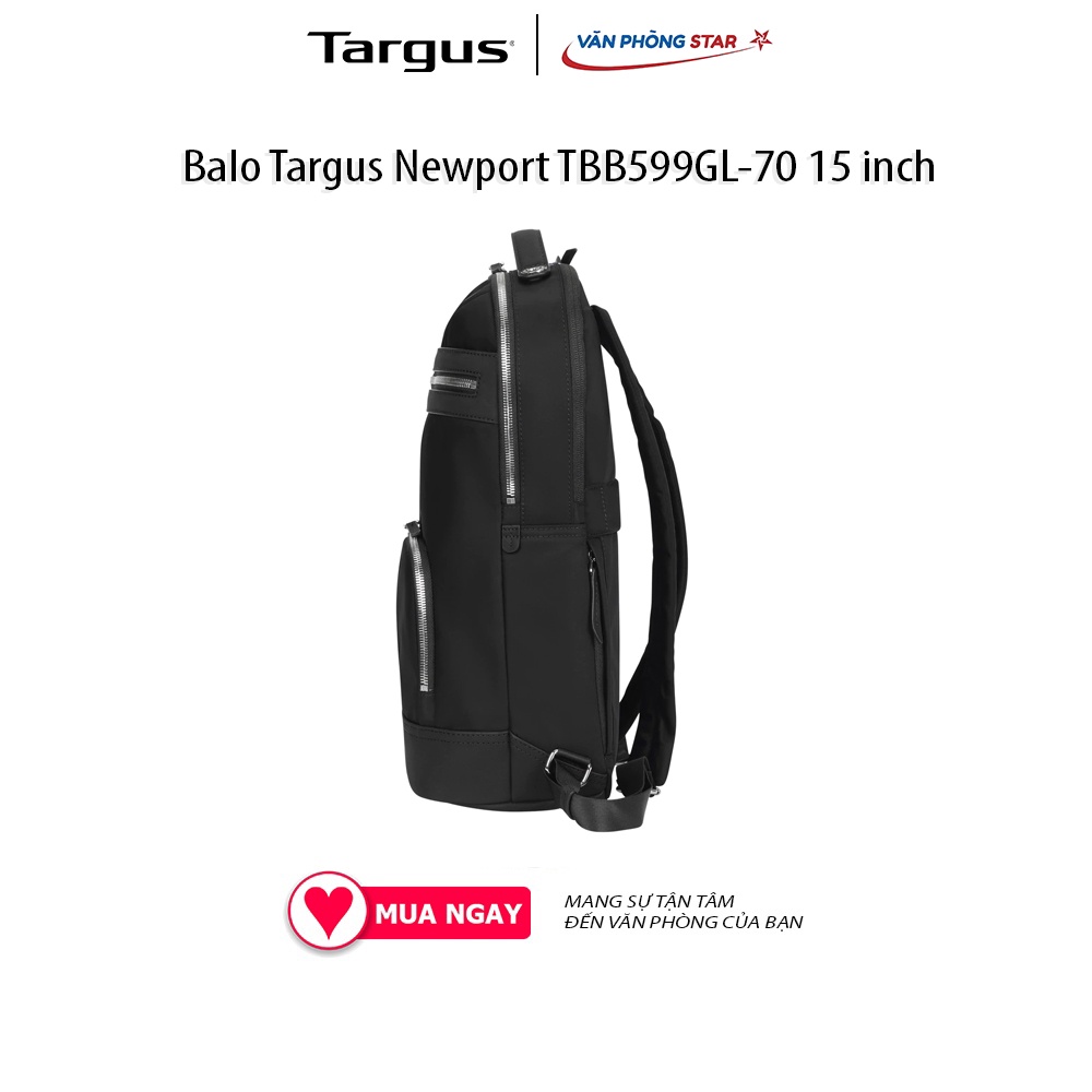 Balo Targus Newport TBB599GL-70 15 inch (29 x 14.5 x 41) chất liệu vải Polyester chống thấm nước