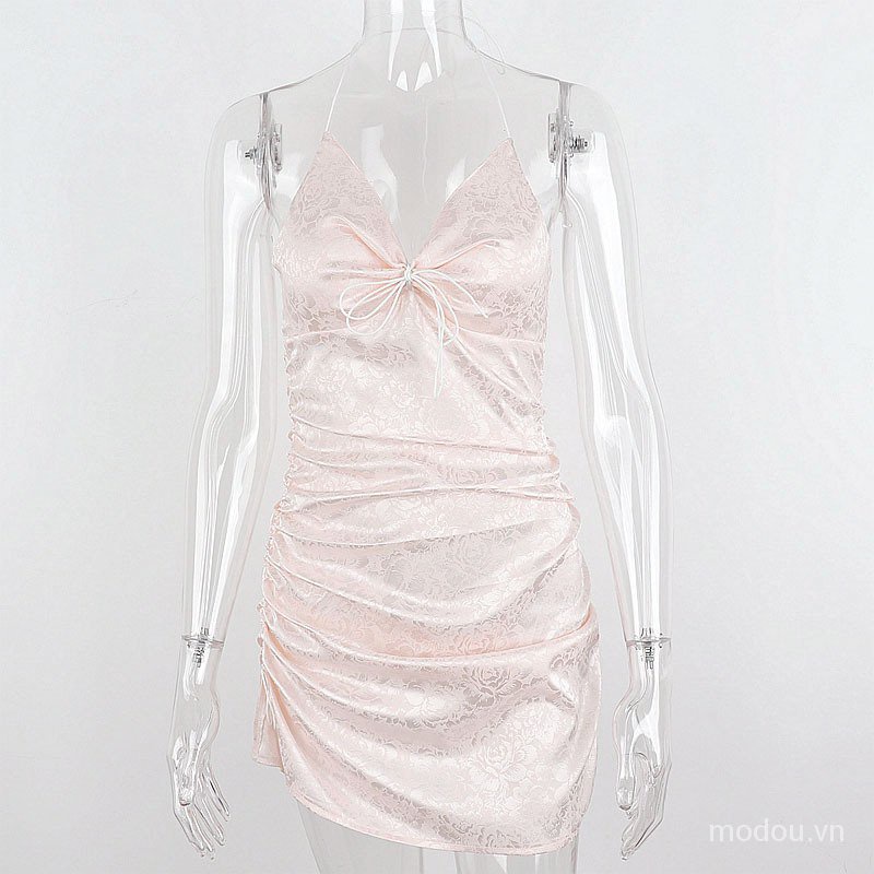 Đầm Dây Rút Hoạ Tiết Hoa Thiết Kế Quyến Rũ