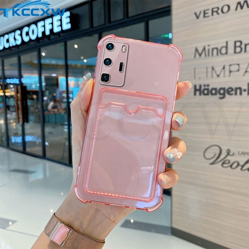 Ốp Điện Thoại Dẻo Trong Suốt Có Ngăn Đựng Thẻ Độc Đáo Chống Sốc Cho Huawei Mate 40 30 P50 P40 P30 Pro