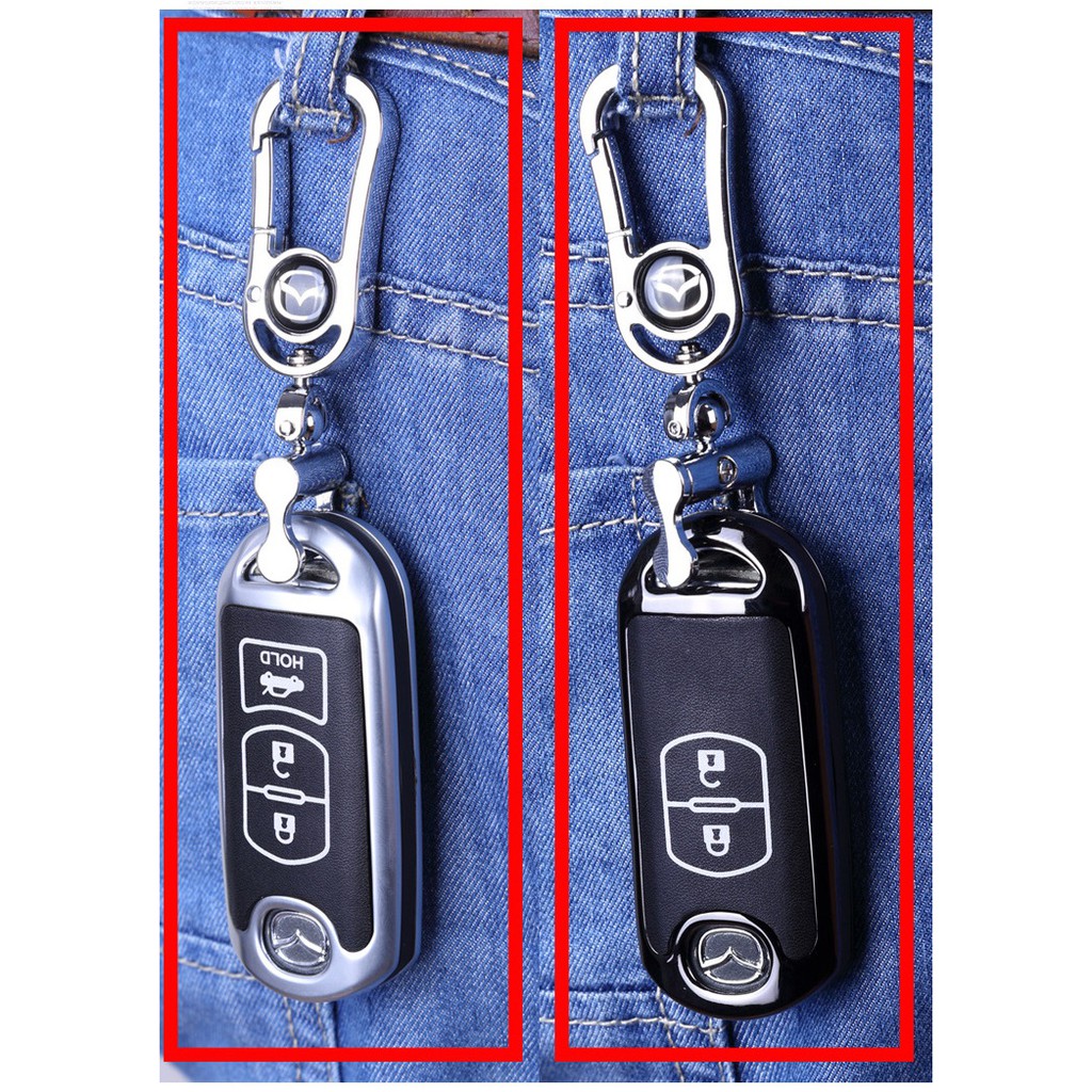 Combo Móc và bao chìa khóa 2 nút bấm dùng cho ô tô Mazda 2 Mazda 3 Mazda 6 CX5 CX9