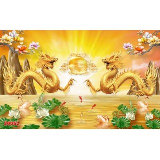 tranh dán tường 3D rồng vàng cho phòng khách tuyệt đẹp