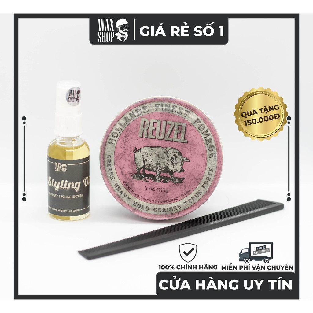 Sáp Vuốt Tóc Reuzel Pink Heavy Hold Grease 35gr | 113gr ⚡[Chính Hãng] ⚡Siêu Thơm. Tặng Kèm Pre-Styling Oil và Lược Toni.