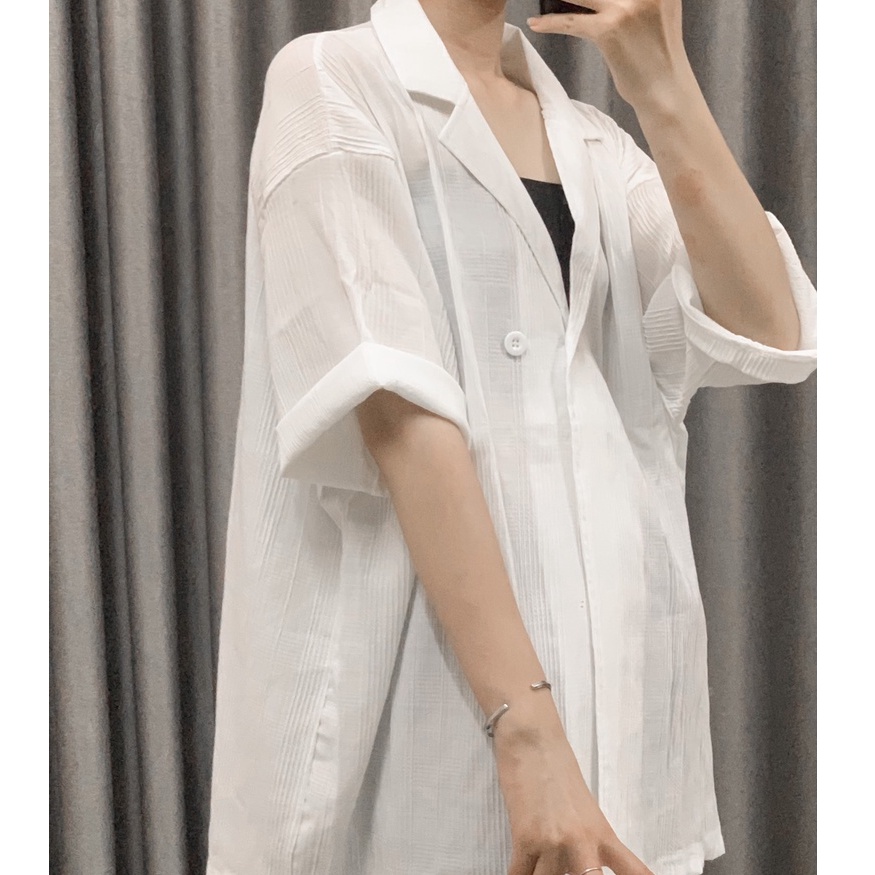 áo sơ mi cổ vest tay ngắn dáng rộng cá tính