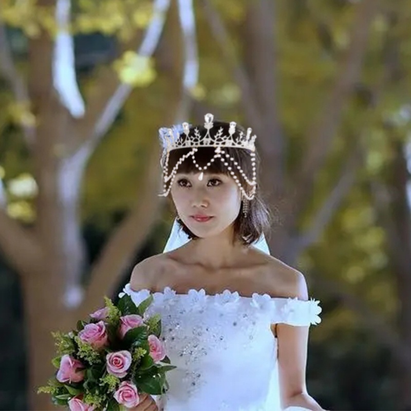 Băng Đô Hình Vương Miện Đính Đá Phong Cách Lolita Cho Cô Dâu