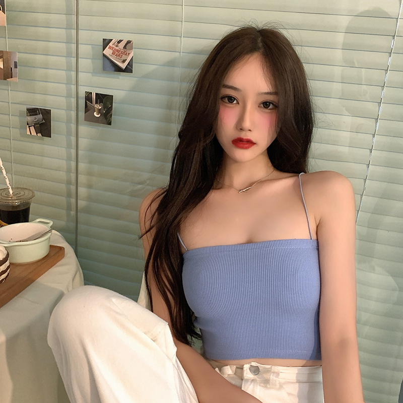 Xiaozhainv Áo thun ôm 2 dây màu trơn phong cách Hàn