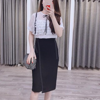 ( Chân váy bút chì công sở 2 kẻ vạt )