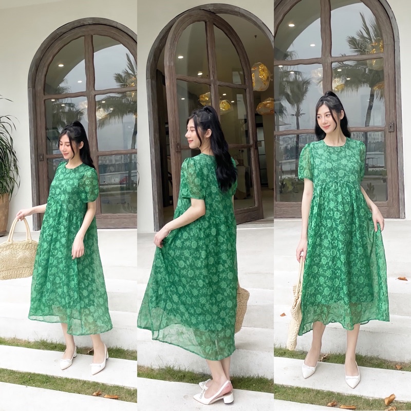 Đầm Hoa Dập Nhăn Dáng Babydoll Phong Cách Hàn Quốc Nhẹ Nhàng Nữ Tính Có Sẵn 3 Gam Màu HOT Năm Nay