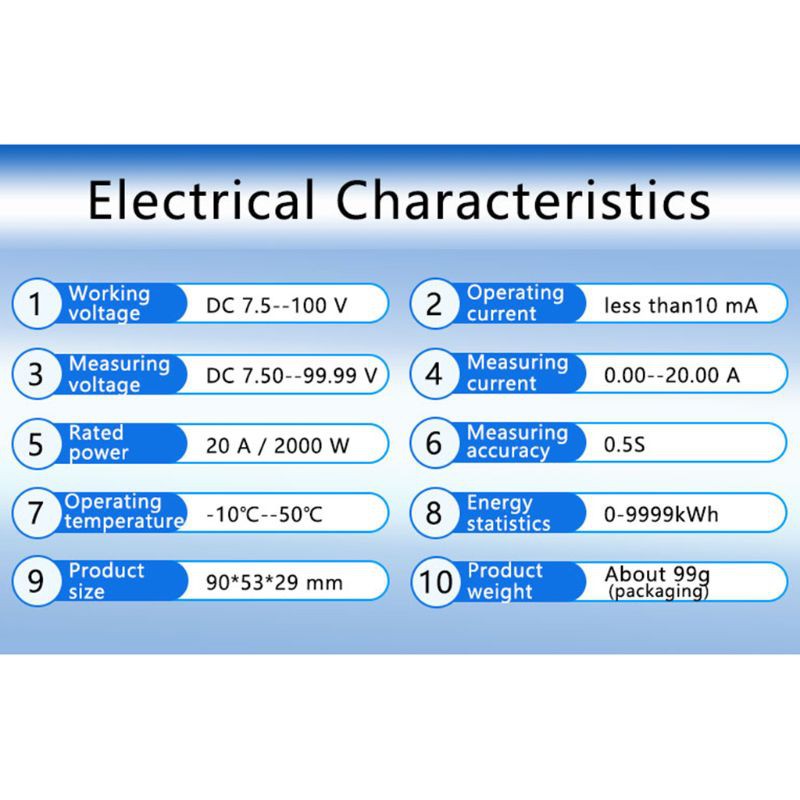 POWER Đồng Hồ Đo Công Suất Điện Áp Dc 20a 2000w