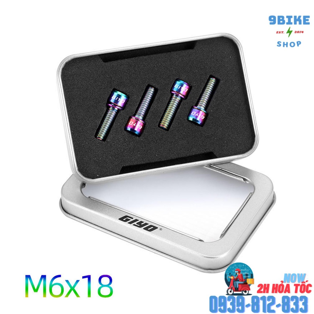 Bộ 4 con ốc titan bắt heo dầu xe đạp m6 x 18mm Giyo