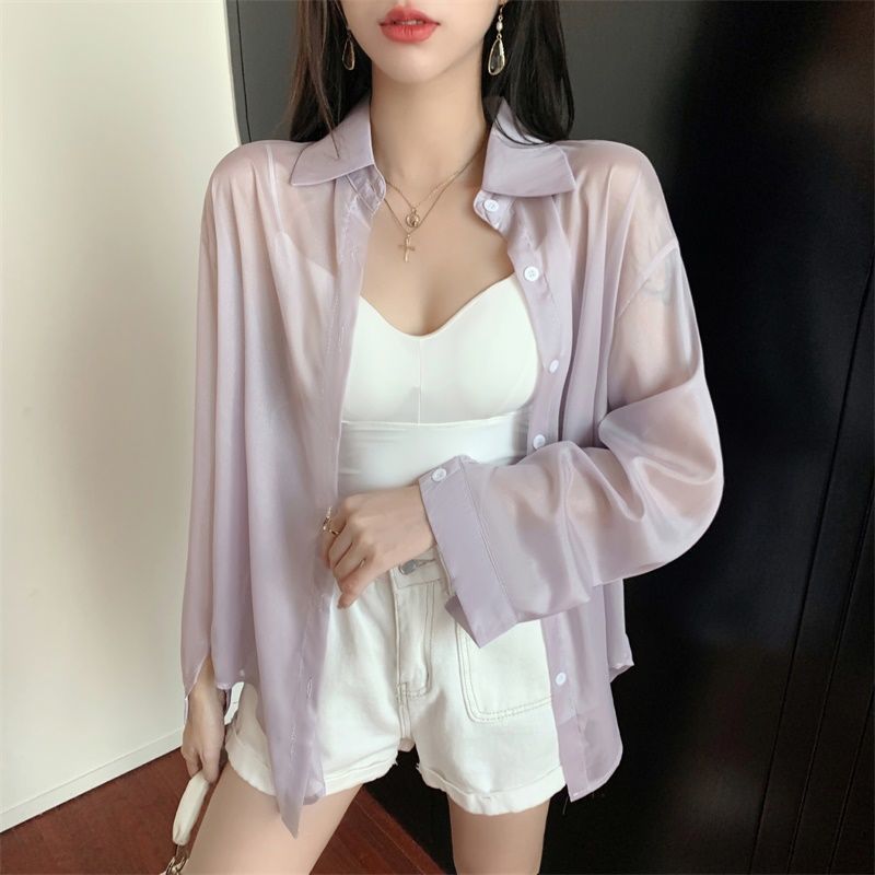 Summer New Korean Fashion Back Slit Lace-up Thin Shirt and Sun-Proof Clothing