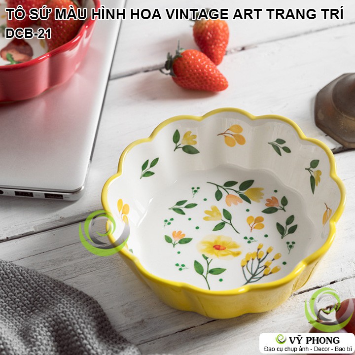 TÔ SỨ MÀU HÌNH HOA VINTAGE LIVING ART TÔ SỨ NHẬT TRANG TRÍ BẾP CHỤP HÌNH ĐẠO CỤ CHỤP ẢNH SẢN PHẨM INS DCB-21