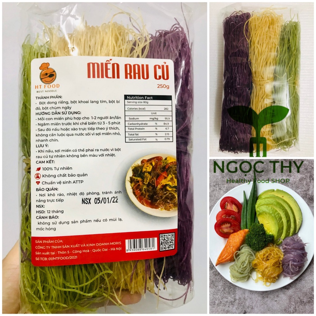 Miến rau củ 3 màu khoai lang-chùm ngây-bí đỏ HT Food gói 250gr