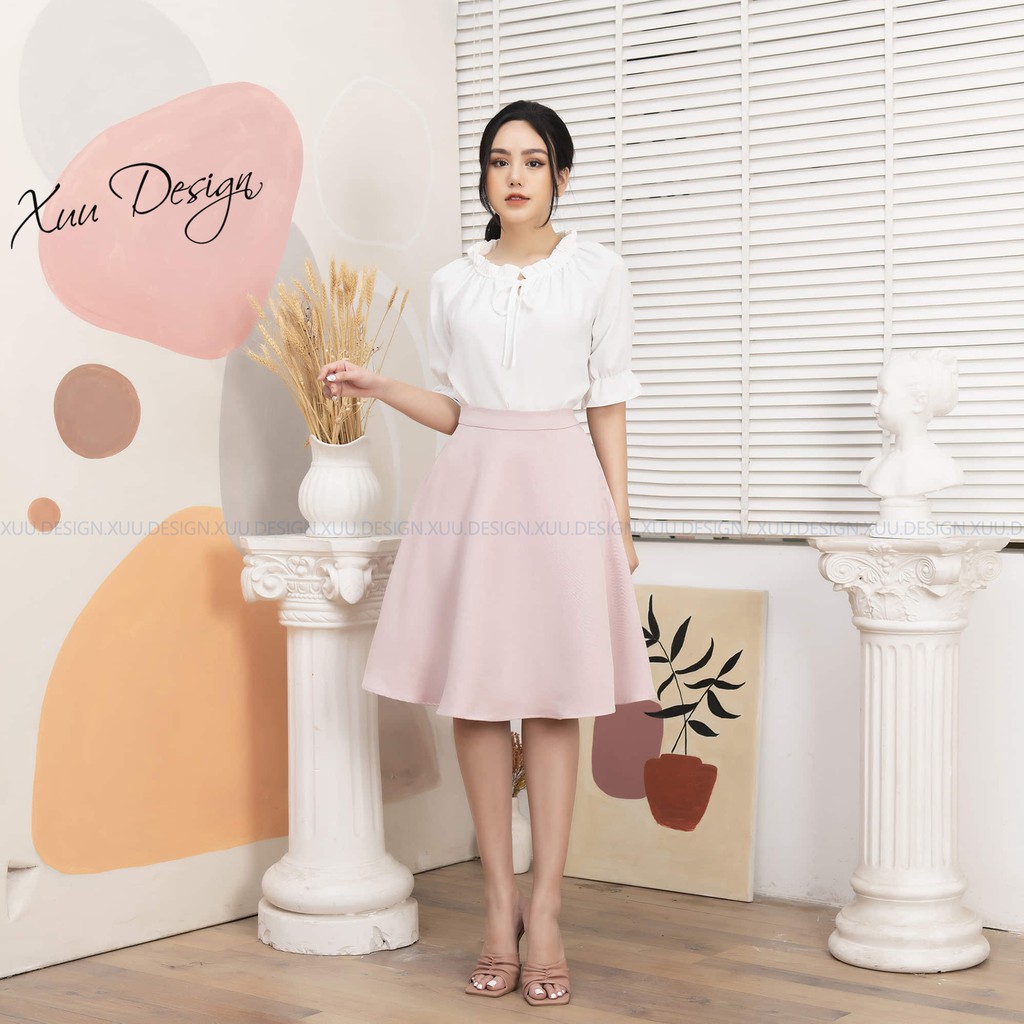 Áo sơ mi nữ công sở Xuu, chất vải lụa tay lỡ cổ bèo thắt nơ SP10