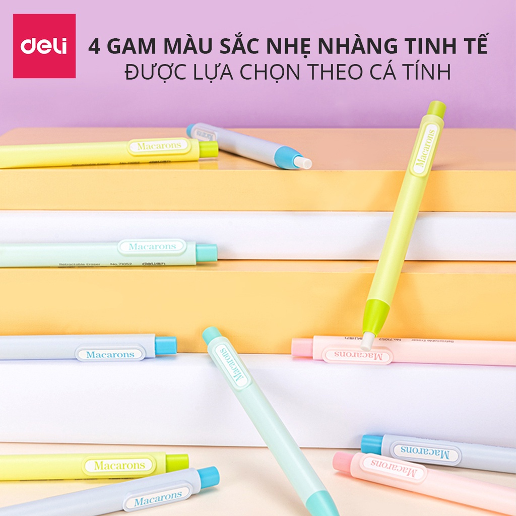 Tẩy bút chì dạng bấm Deli 71052 - nhiều màu - có lõi thay thế 71074 - vpp Diệp Lạc (sỉ/lẻ)