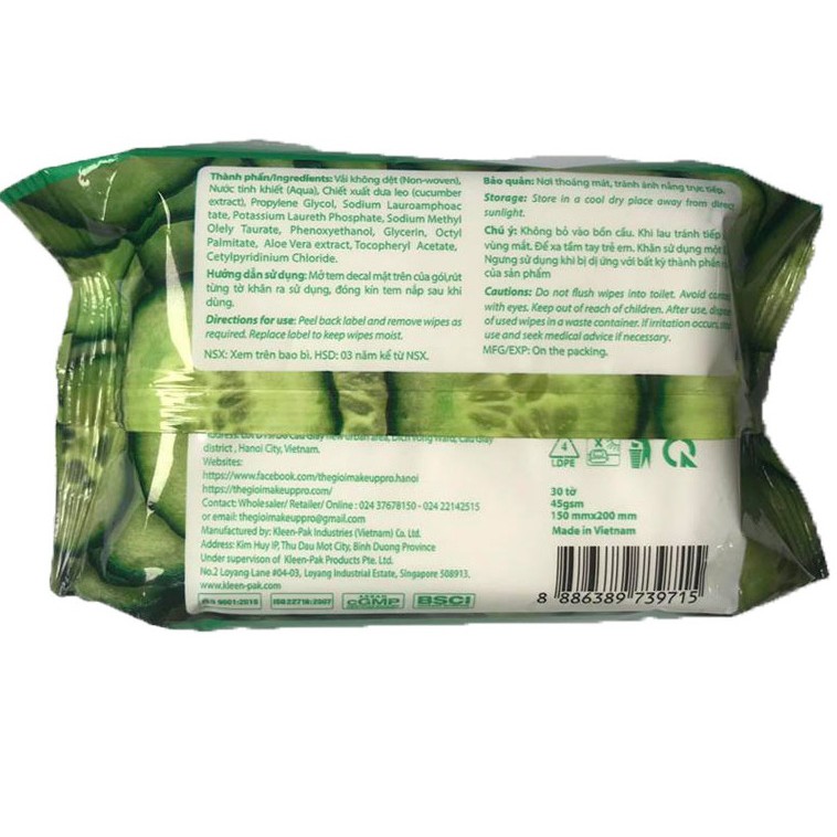 Tẩy trang dưa leo, lô hội Makeup Remover Wet Tissues | BigBuy360 - bigbuy360.vn