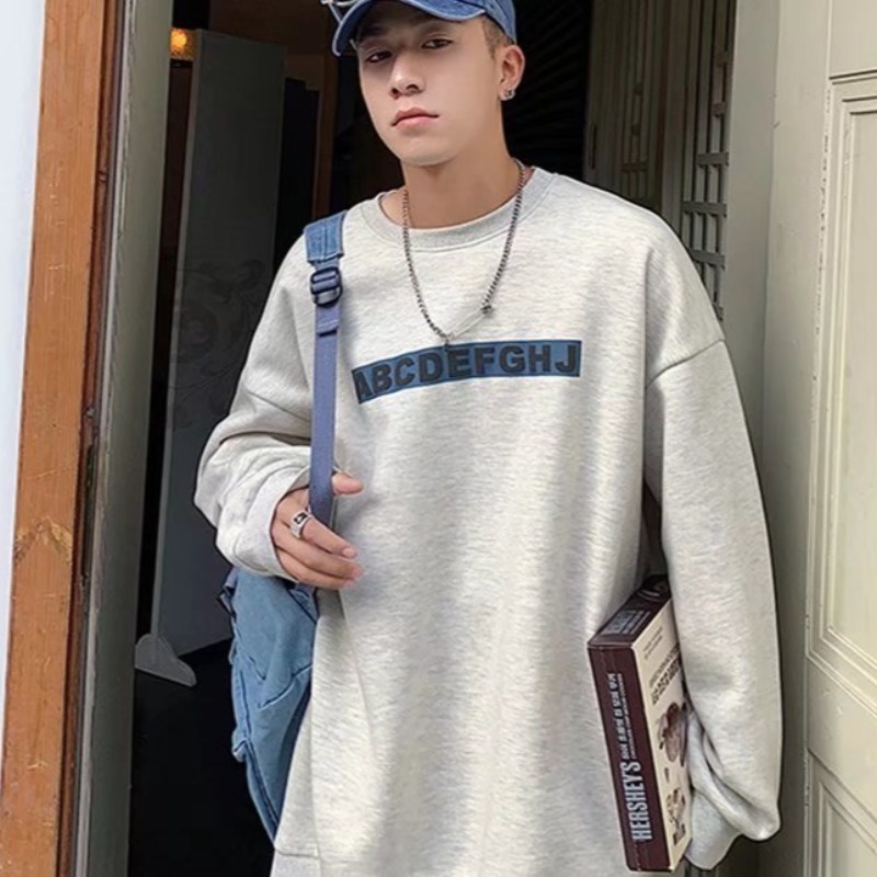 Áo sweater nỉ cotton in chữ đơn giản dáng rộng kiểu thu đông Ulzzang cho nam nữ