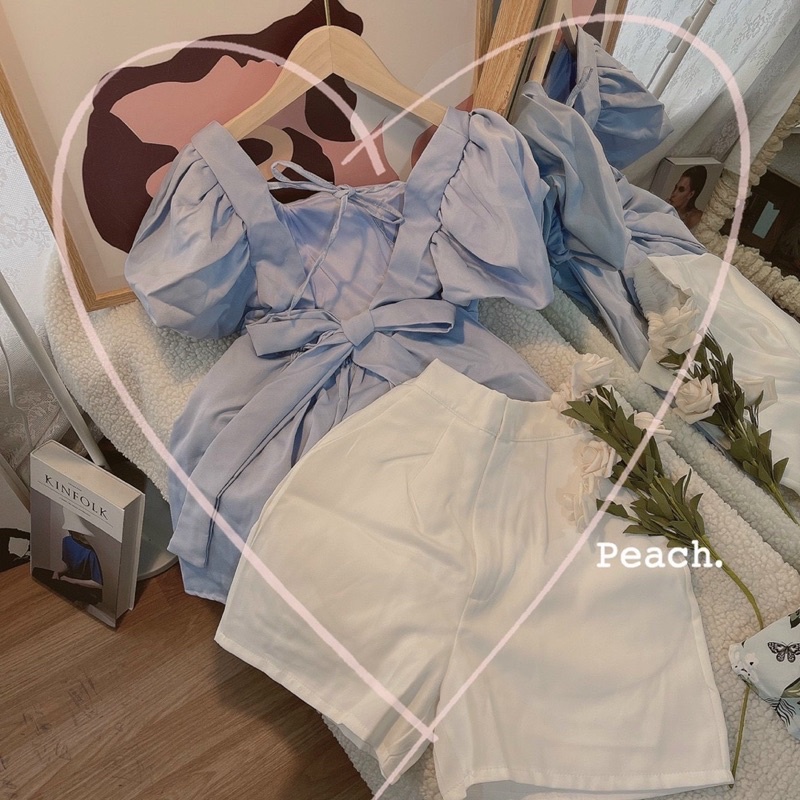 SET BBD XANH NƠ LƯNG + QUẦN SHORT TRẮNG