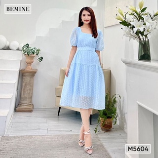 Đầm cổ vuông tay bồng nơ rời bemine m5604