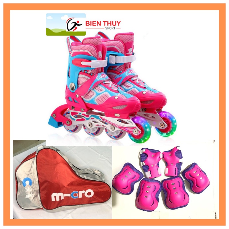 Combo Giày Trượt Patin Cougar835LSG - Có Đèn - Kèm Bộ Bảo Vệ (Gối, Khuỷu,Tay) Và Túi Đựng Giày