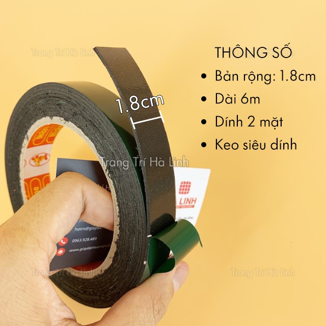 Băng dính xốp xanh 2 mặt loại tốt siêu dính đàn hồi chịu lực tốt 1.8cmx6m giá rẻ