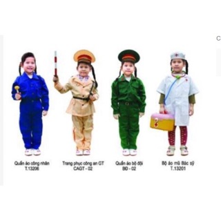 Trang phục hoá trang làm công an, bộ đội, bác sĩ, công nhân, cử nhân cho bé