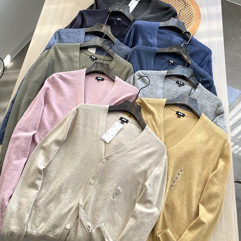 (ORDER) Áo khoác len cardigan mỏng cho Nam, cổ V cài khuy nhẹ nhàng đơn giản nhiều màu (hàng thu đông)