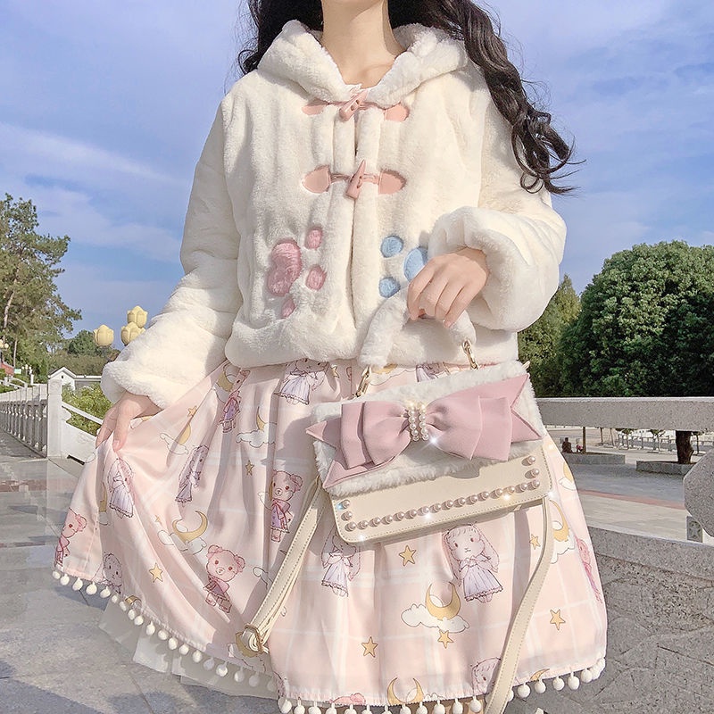 Áo lông cừu mũ thỏ phong cách lolita ~dễ thương