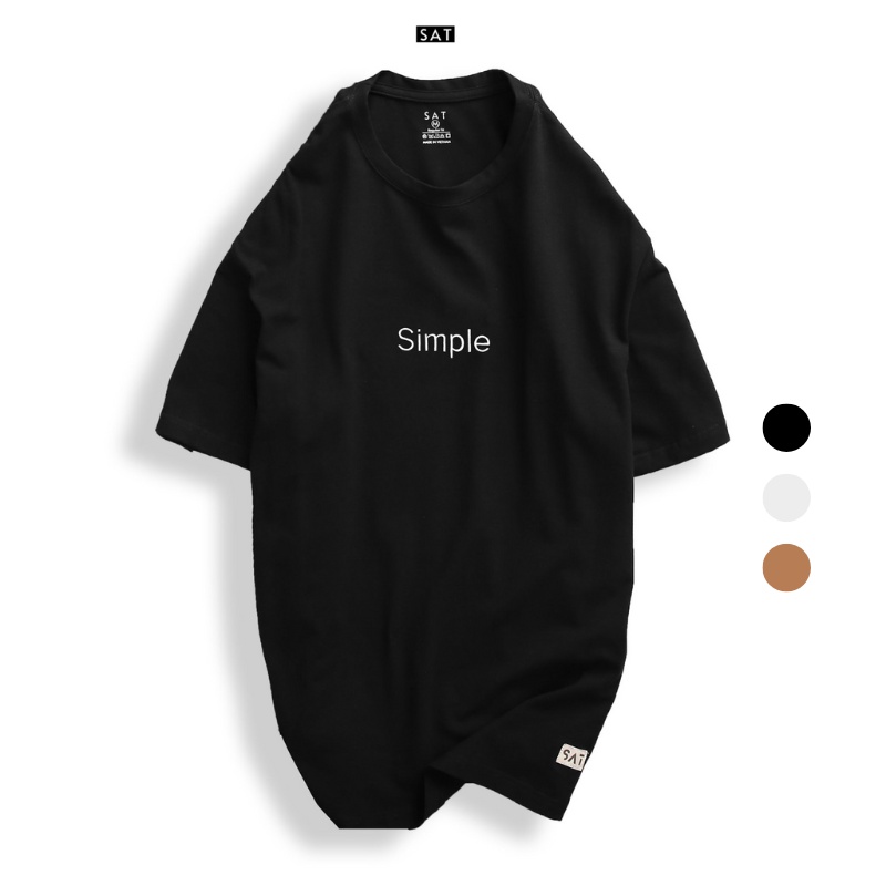 Áo thun trơn, tshirt thêu chữ simple cổ tròn SAT SP-05 unisex, vải cotton mềm mịn, dày dặn, trẻ trung chuẩn form
