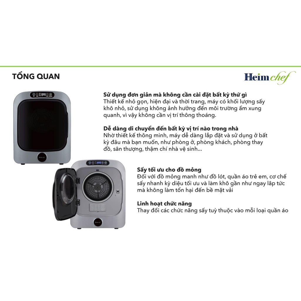 Máy sấy quần áo mini Heim Chef HCD-301UPR [hàng nội địa Hàn]