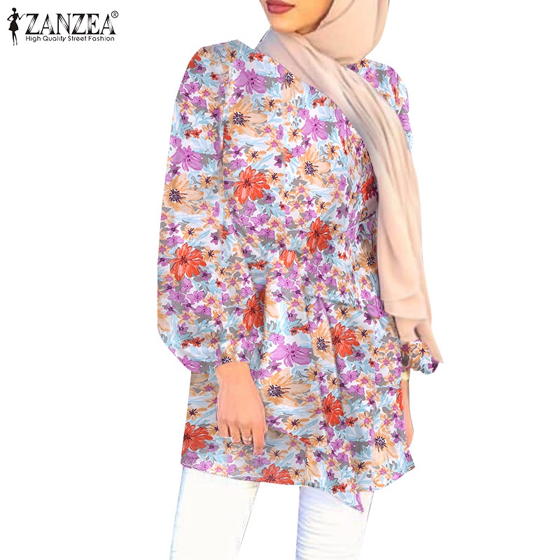 Áo nữ ZANZEA tay dài cổ tròn dáng rộng gấu tay áo có độ đàn hồi phong cách Hồi Giáo