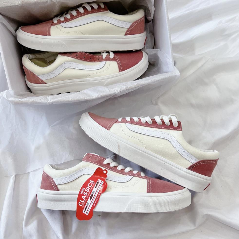 Giày Van Da Lộn Trắng Hồng Đế Bằng Ma Sát Tốt Xíu Sneaker