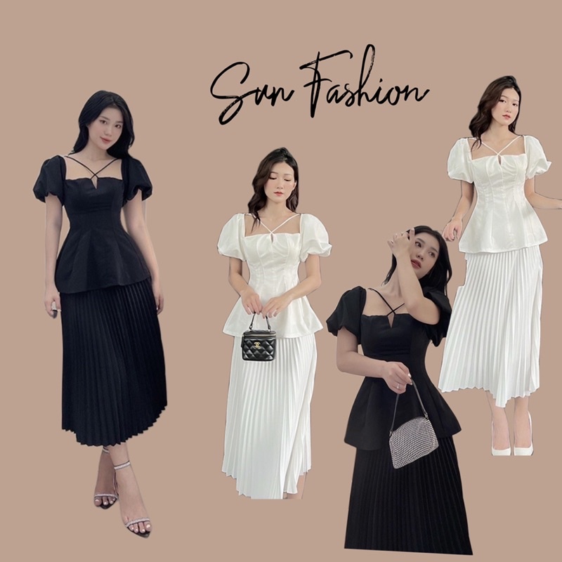 ÁO THIẾT KẾ CAO CẤP CHIẾT LY EO TÔN DÁNG VÒNG 2 MIX DÂY CHÉO CỔ SEXY, CUỐN HÚT CÓ SẴN MÚT NGỰC TIỆN LỢI SUN FAHIOƠ