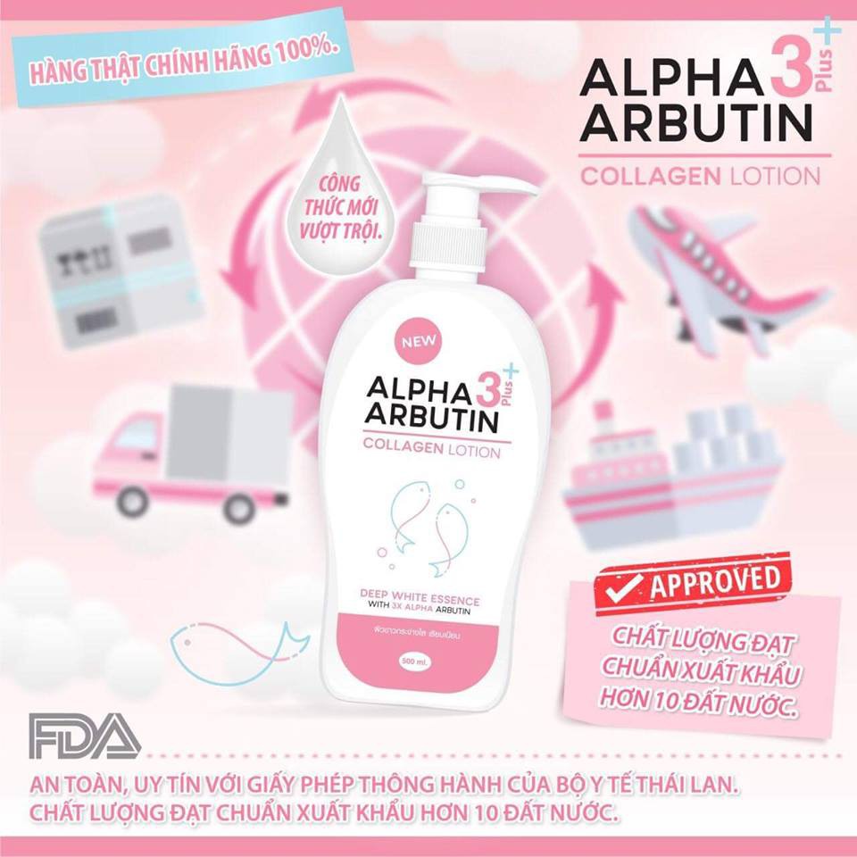 Lotion Sữa Dưỡng Thể Trắng Da Alpha Arbutin Mẫu Mới 3+ Plus Thái Lan 500ml