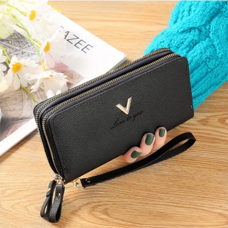 Ví nữ đẹp dáng dài cao cấp cầm tay hai ngăn khóa thời trang giá rẻ da PU VD035