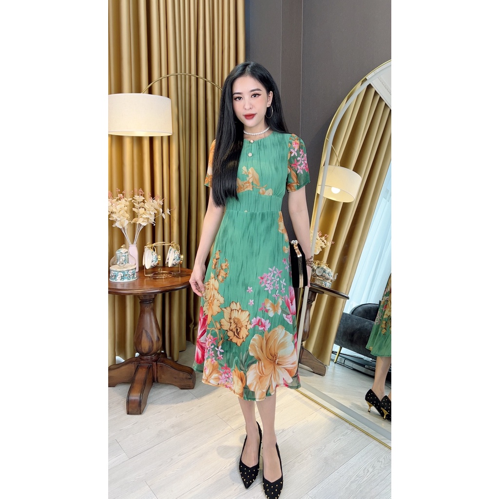 Đầm Trung Niên Dáng Dài   Bigsize Vải Voan Hoa Cực Đỉnh Sang Chảnh Quý Phái Dành Riêng Cho Mẹ Cho Bà