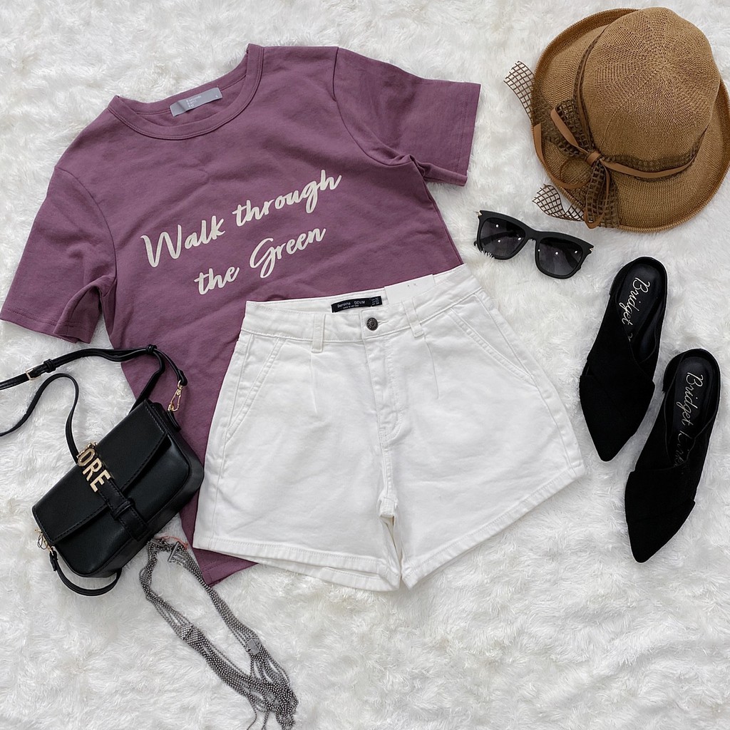 Quần short jean trơn, lưng cao | BigBuy360 - bigbuy360.vn