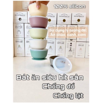 Bát ăn dặm có nắp silicon đế hít chống đổ cho bé Bluemama Hàn Quốc mẫu mới