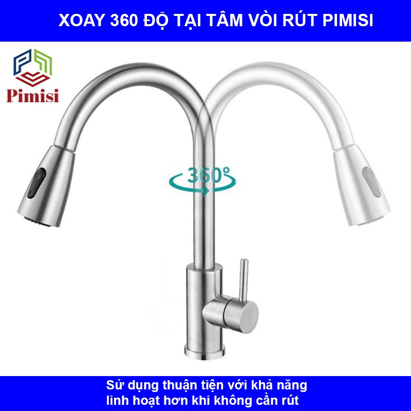 Vòi Rửa Bát Nóng Lạnh Dây Rút Inox 304 Pimisi Cho Chậu Rửa Chén Bát Trong Nhà Bếp - Đầu Vòi Nước Tăng Áp | Chính Hãng