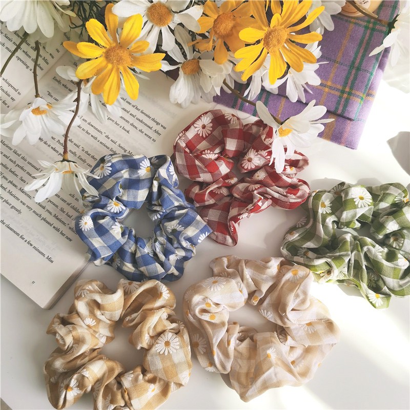 Scrunchies Cột Tóc Hoa Cúc Caro Vintage Hot Trend