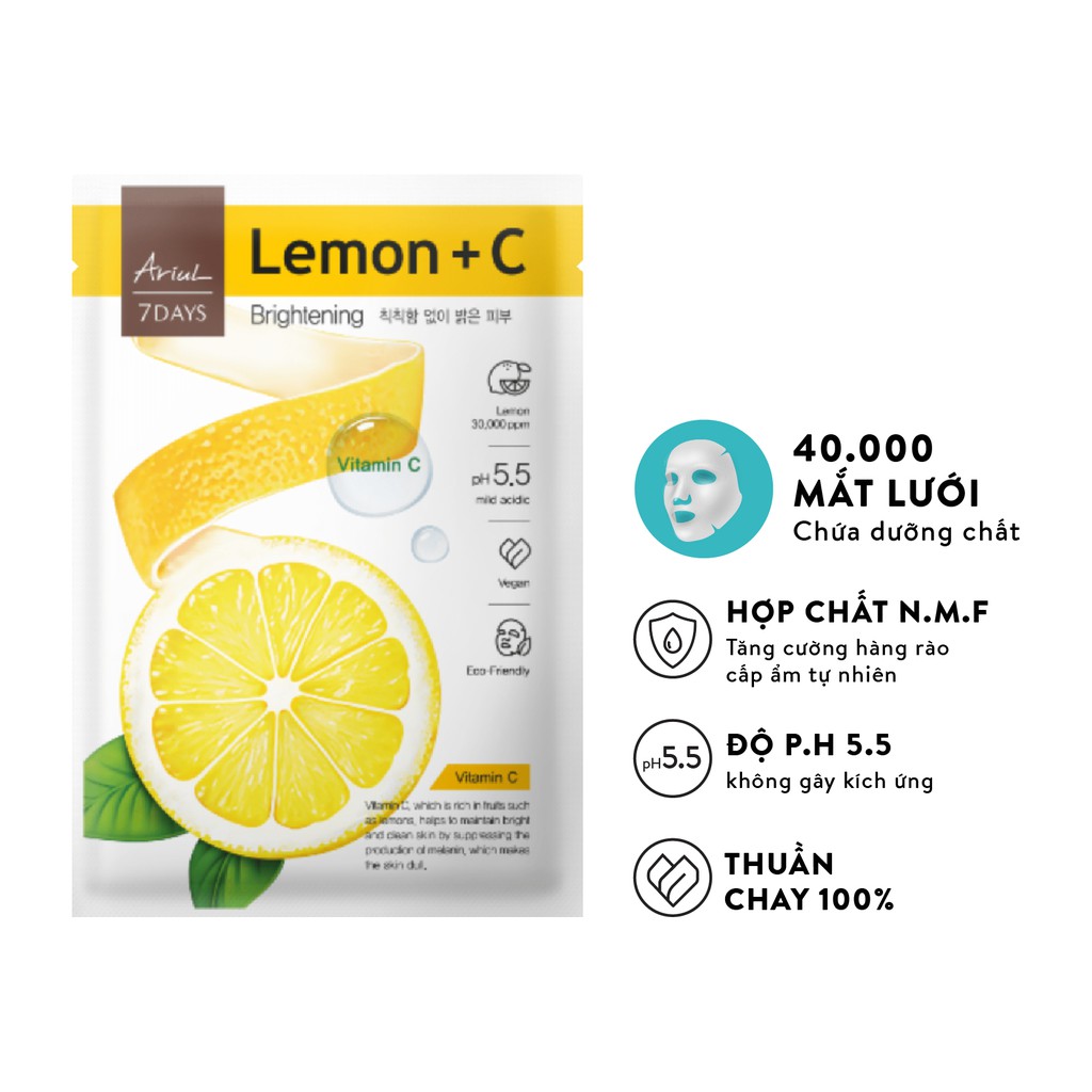 Combo 10 mặt nạ ARIUL 7 DAYS MASK Chanh LEMON + C (Vitamin C) 23ml