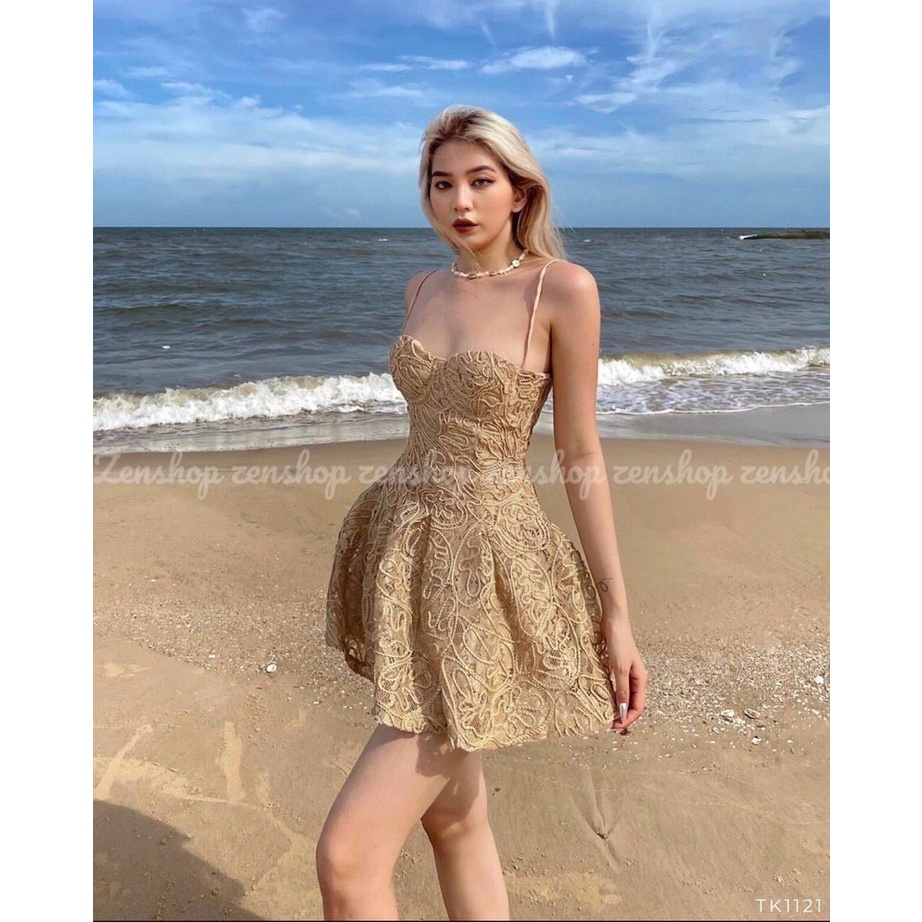 Đầm ren 2 dây cúp ngực dáng xòe chít eo sang chảnh - Hola dress