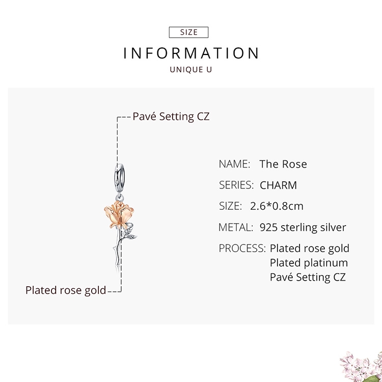 Hạt charm BAMOER BSC147 bằng bạc 925 hình bông hoa màu vàng hồng trang trí đồ trang sức