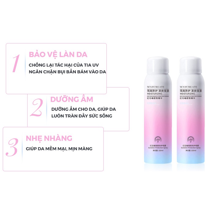 Xịt chống nắng trắng da dưỡng ẩm da khô dạng xịt Maycreate